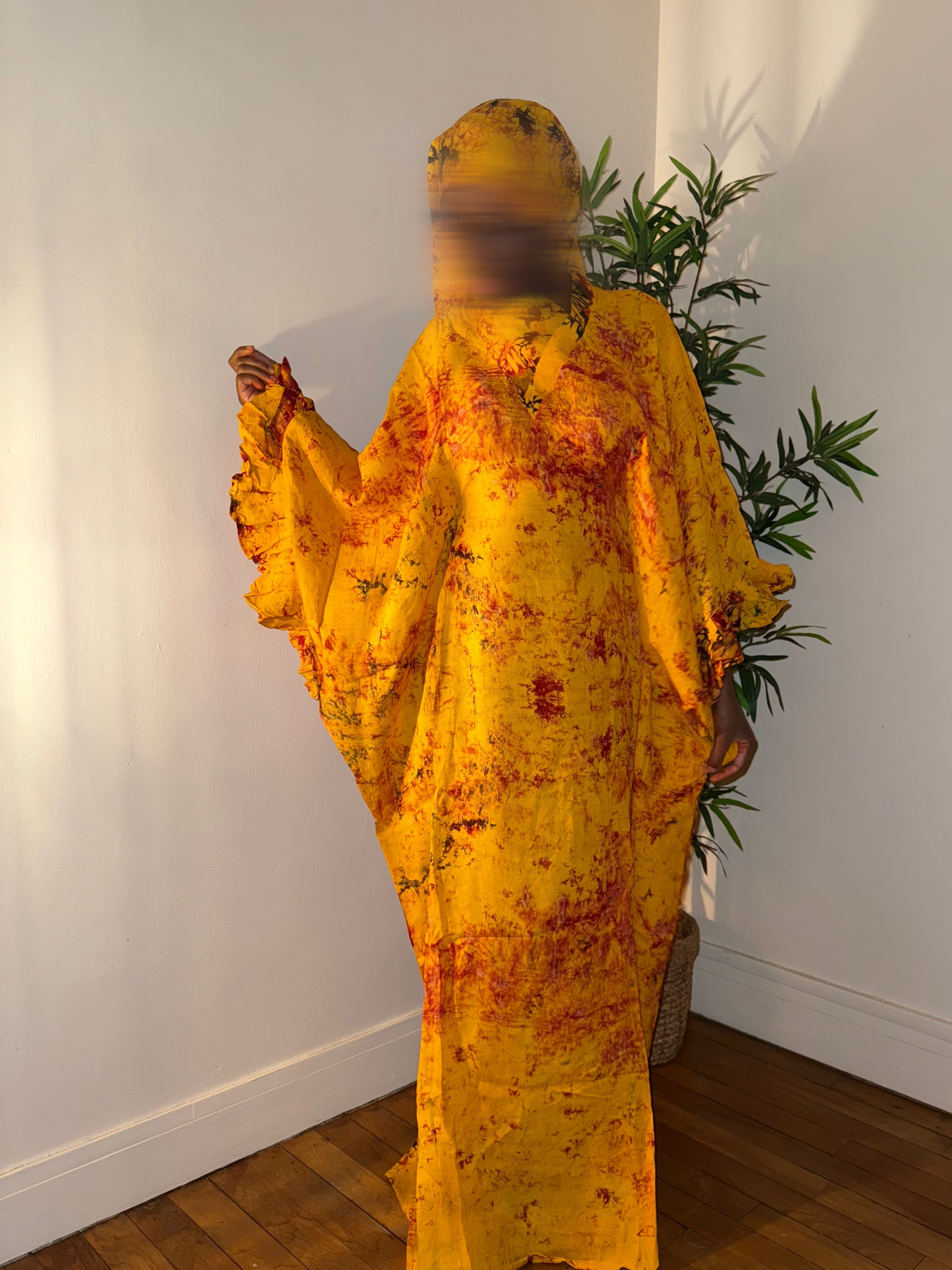 Robe dampe jaune rouge 1m70