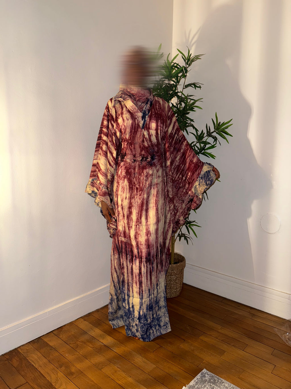 Robe dampe bordeaux/bleu 1m65