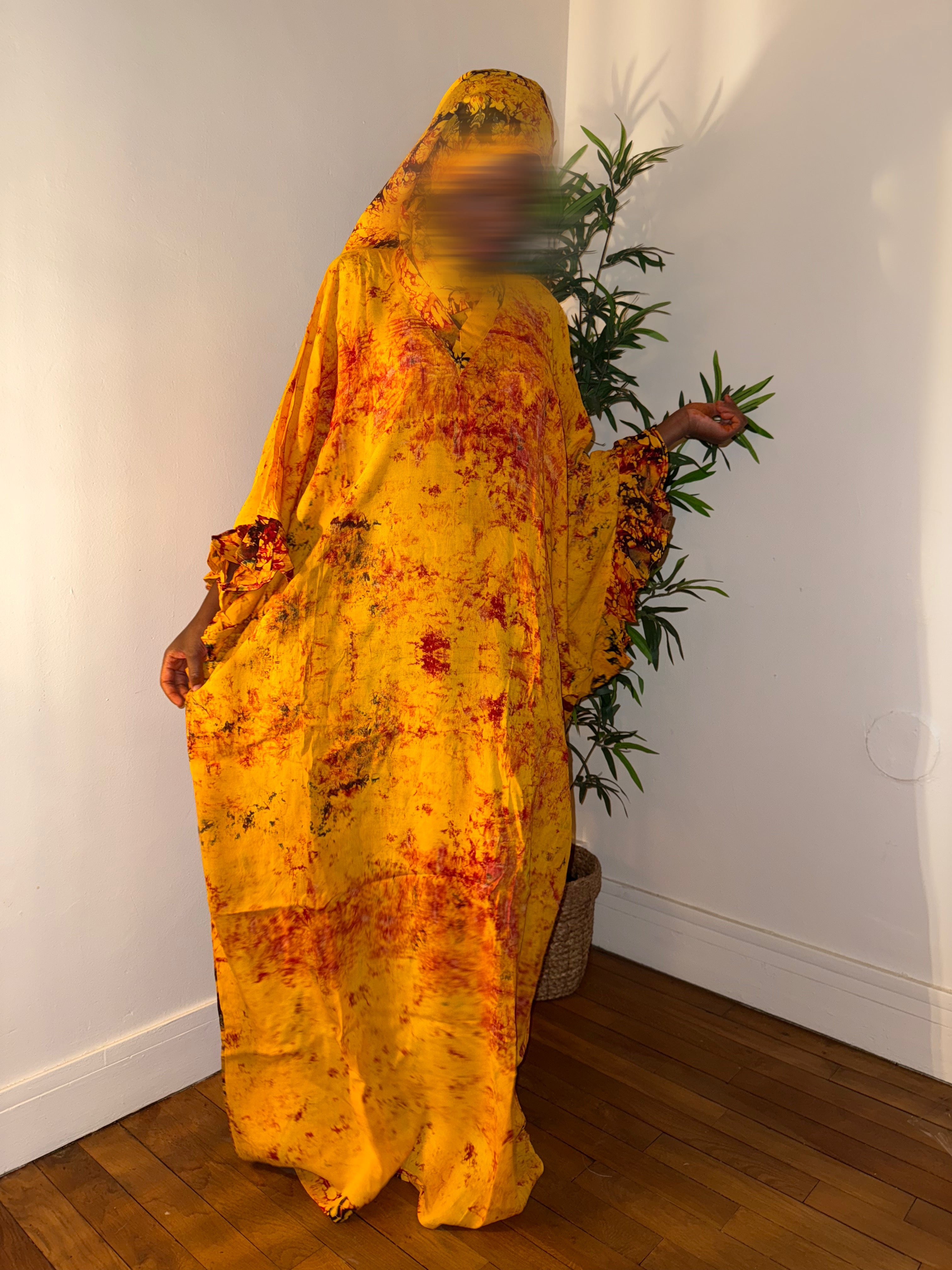 Robe dampe jaune rouge 1m70