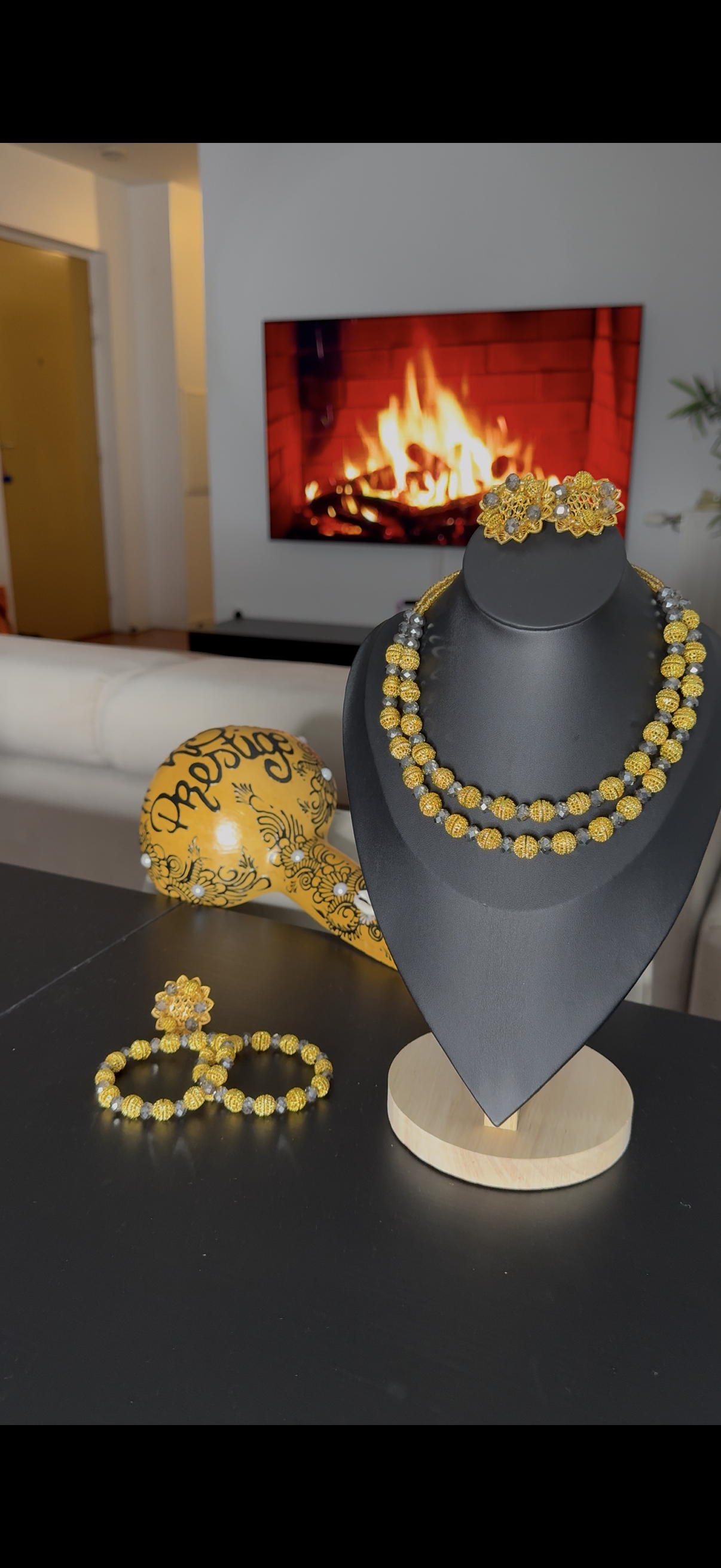 Parure perles 2 lignes + bracelets bague